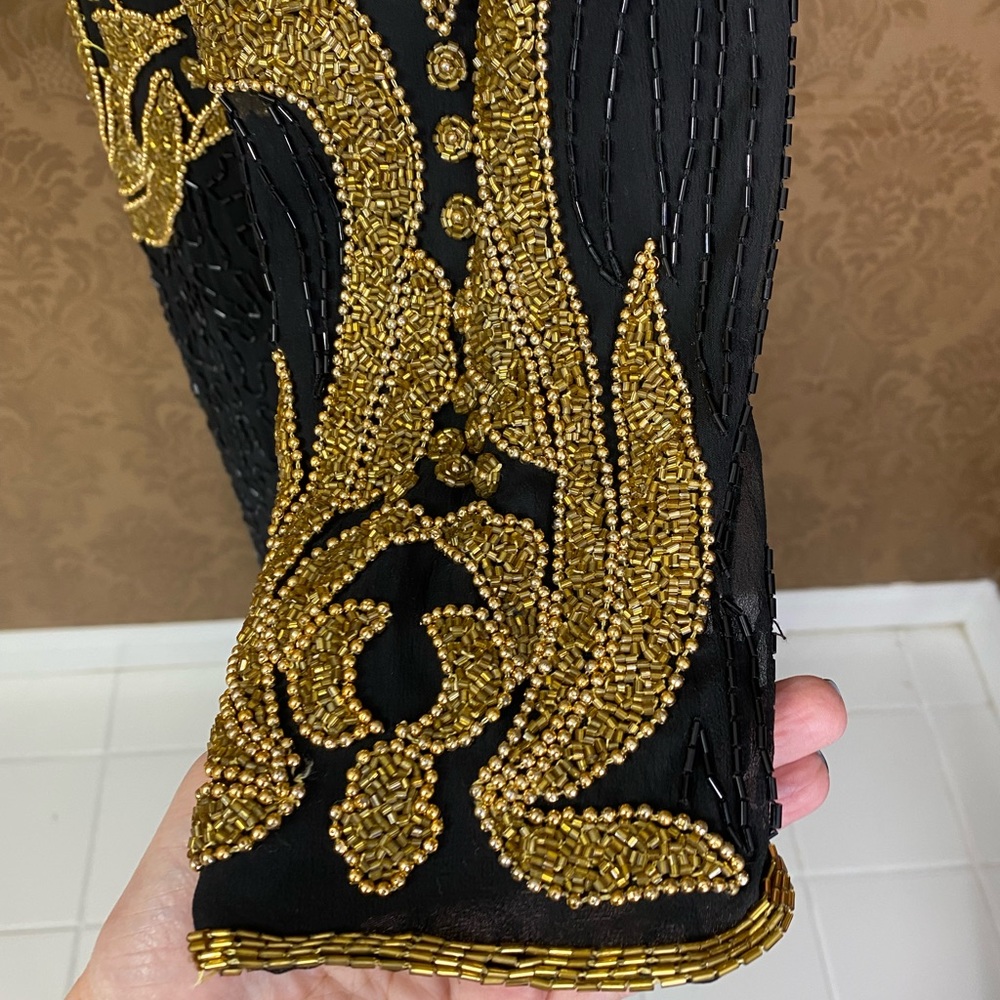 Vintage 70s 80s Beaded Sequin Gold Disco Maxi Cocktail Dress Pageant Gown - Picture 7 of 16